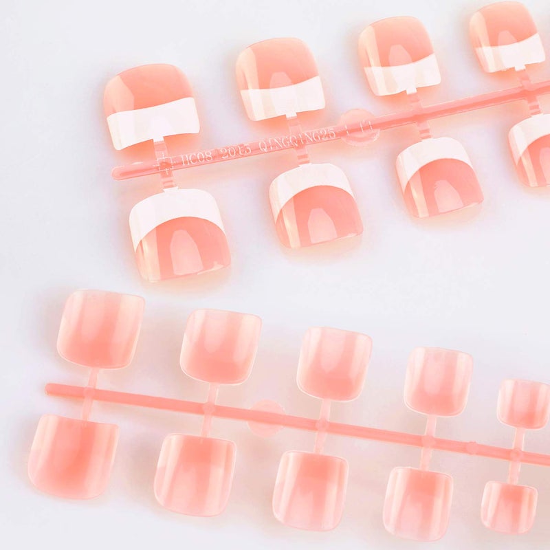 MWOOT 240Pcs Natural French Fake Nails Tips Set, Nail Art Decoration Full Cover Pink White False Nail Tips for DIY Salon Manicure Sticker Tools - S - Image 4